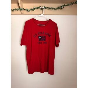 US Polo Assn Mens Red Graphic T-Shirt Short Sleeve Flag Logo Crew Neck Size L